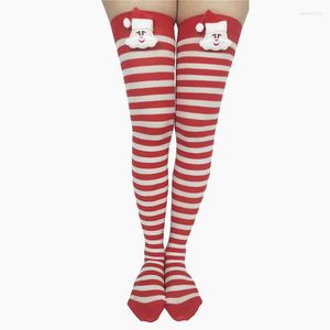 Women Socks Girls Christmas Stripe Stockings Over Knee Long Printed Thigh High Striped Sweet Cute Reindeer Overknee Gifts