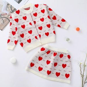 Clothing Sets FOCUSNORM 2-6Y Valentine's Day Baby Girls Princess Clothes Heart Print Long Sleeve Single Breasted Sweater Tops Skirts