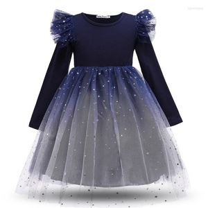 Girl Dresses 2023 Dress Fashion Navy Blue Autumn For Girls Birthday Party Star Sequins Voile Princess Vestidos