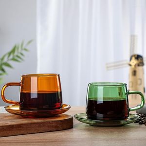 Wine Glasses Colored High Borosilicate Glass Coffee Cup Transparent With Plate Handle Saucer Home Beverage Juice Tea Milk Water Caneca Mug