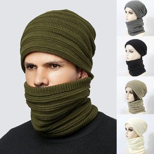 Striped Texture Skull Caps Style Men Women Winter Thick Beanie And Scarf Set Snow Outdoor Cold Insulation Cashmere Knitted Hat Scarf RRD142