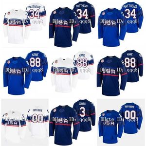 q888 USA 2022 Winter hockey Jersey 34 Auston Matthews 88 Patrick Kane 9 Jack Eichel 19 Matthew Tkachuk 3 Seth Jones 43 Quinn Hughes 23 Adam Fox