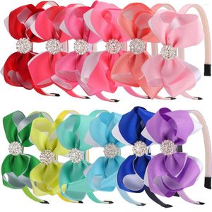 Hair Accessories 1 Pc Girls Fashion Unique Grosgrain Ribbon Bows Headband 4 Inch Hairbow With Rhinestone Two Sides Color Bands