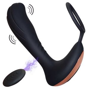 Skönhetsartiklar Ny fjärrkontroll Prostata Massager USB -laddning med kuk Ring Butt Plug Anal Vibrator Sexiga leksaker för män Prostata