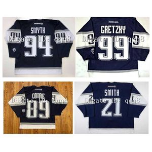 Q888 2001-2002 Retro Koho Hokey Jersey 94 Ryan Smyth 97 Connor McDavid 99 Wayne Gretzky 89 Mike Comrie 21 Jason Smith Koyu Mavi Özel