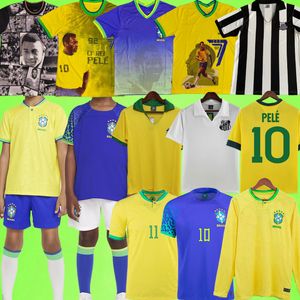 1970 Pele Braziliës voetbalshirts Santos 2022 Men Kids Kit Vrouwen Brasil Retro 1957 Vini Jr Alisson 22 23 Lange mouw Camisetas de futbol 2023 Doelman voetbaloverhemden