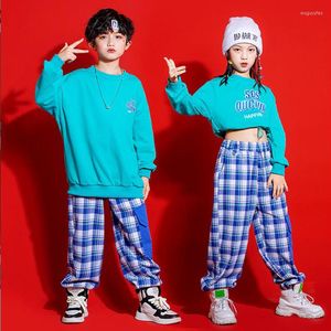 Scene Wear Kids Show Clothes Hip Hop Clothing Oversize Sweatshirt Crop Top Checkered Pants for Girls Boys Performance Outfits Dance Costume