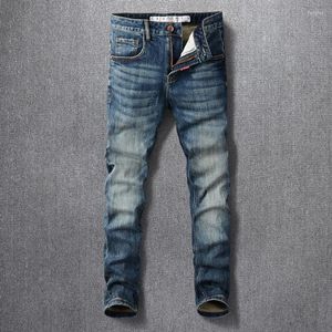 Men's Jeans Streetwear Fashion Men Retro Blue Elastic Slim Fit Vintage Korean Embroidery Designer Casual Denim Pants Hombre