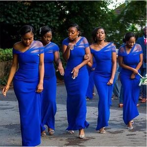 Royal Blue African Bridesmaid Dresses Wholesale Strapless golvl￤ngd elastisk satin rak br￶llopsfest kl￤nningar billiga