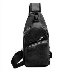 V￤ska f￶r m￤n Mens axelv￤skor Sling br￶stpaket l￤der material USB laddning crossbody handv￤ska solid dragkedja klassisk style286t