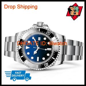 Neue 116660 44MM Zifferblatt Keramiklünette Schwarze Uhr Verstellbares Armband Automatikwerk Sportuhr Sea Dweller Rot Grün Blau Uhr C250i