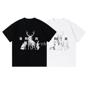 高級ファッションブランドメンズ Tシャツアニマルストーリーレタープリントラウンドネック半袖夏ルーズ Tシャツトップブラックホワイト