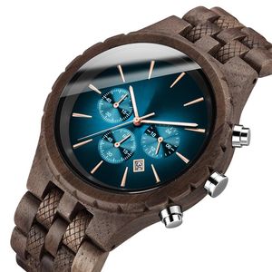 Mens Wood Watches 고급 다기능 목재 시계 남성 석영 레트로 시계 남자 패션 스포츠 손목 시계 219a