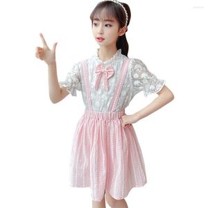 Clothing Sets Girls Clothes Lace Tshirt Jumpsuit Teenage Bow Summer Children's Tracksuits