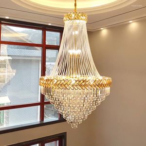 Lampade a sospensione Lampadario di cristallo Modern Big Gold Luxury Apparecchi di illuminazione a LED per soggiorno