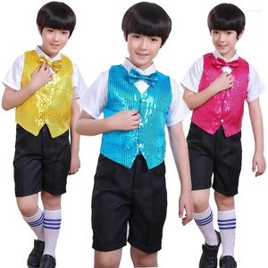 Stage Wear Children Shining Clothes Boys Choir Students Performance Costumes Kids Hip-hop Jazz Dance Sequined Vest