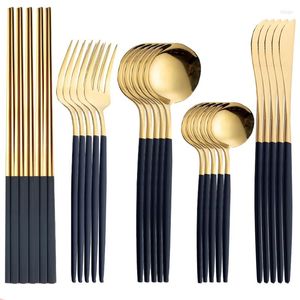 食器セットスプーンとフォークセット平らな時代の箸を覆っている金色のステンレス鋼銀製品テーブルカトラリーキッチン