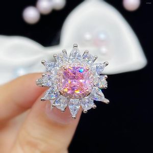 Fedi nuziali Anello di fidanzamento regolabile color argento con zirconi rosa taglio principessa per le donne Regali di gioielli per cocktail party