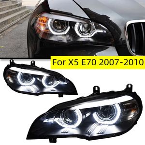 Strålkastare för X5 E70 20 07-20 10 Huvudbelysningar Angel Eye Style Replacement Drl Daytime Lights High Beam Running Light