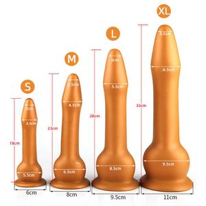 Itens de beleza ouro super longo silicone anal plug enorme vibrador grande bunda grande com sucção massagem da próstata Eroótico brinquedos sexy para mulher