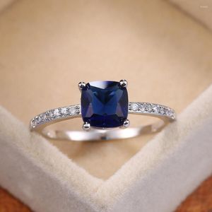 Wedding Rings Huitan Blue Series Women Ring 4 Color Available Engagement Jewelry Sliver Plated Simple Anniversary Gift