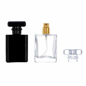 100pcs 30 ml de vidro preto transparente Pursador de garrafa de perfume pode ser preenchido caixa de pulveriza￧￣o de garrafas