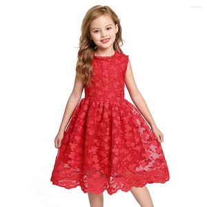 Girl Dresses Baby Girls Red Dress Kids Lace Flower Design White Wedding Party For Children Sleeveless Clothing Birthday Wear