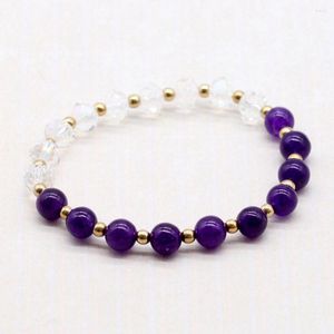 Braccialetti Link Bracciale gemma naturale Pietra viola e cristallo bianco Medile Design perline oro Accessorio Accessorio Gioielli fatti a mano GB009