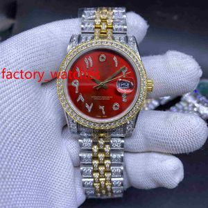 All iced 36 5MM automatic machine men's watch fashionable silver shell luxury small diamond Bezel men Wristwatch red and blue289L