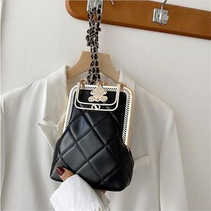 Factory whole women shoulder bag simple joker plaid chain mobile phone bags street trend alloy carved buckle wallet retro plai230F