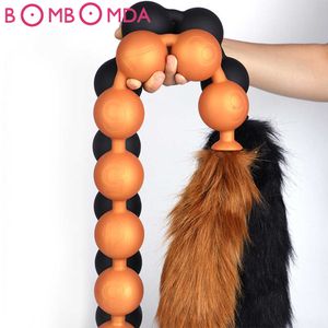 Beauty Items Huge Anal Beads With Fox Tail Vaginal Anus Expansion Egg Silicone Butt Plug Adult Erotic Cosplay BDSM sexy Toys For Men Women