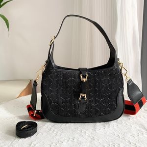 Designer Clutch Storage Bag Black Denim Crossbody Armpit Bags Women Handbags Flap Canvas Genuine Leather Tote Purse Gun Gold Hardware Old Flower Removable 2 Straps