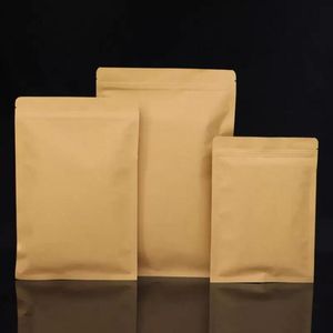 100 Stück wiederverschließbare Verpackungsbeutel aus Kraftpapier mit flachem Boden und dickem Folieneinleger für Snacks, Süßigkeiten, gemahlener Kaffee, Nüsse, Tee, Samen, Geschenke