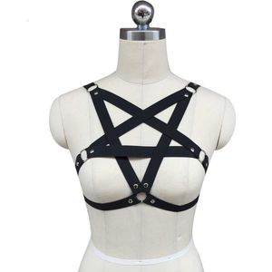 Spedizione Gratuita. Imbracatura Bra Bondage Lingerie Black Gothic Club Erotico Rebel Harness Pentagrama