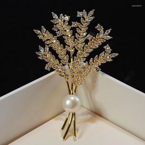 Brooches Spike Of Wheat High Qrade Plant Tree Pearl Coat Pin For Woman Wedding Party