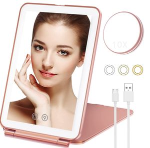 The latest 19.2X13CM lighted vanity mirror LED Folding Makeup Mirror rechargeable many color options support for custom logo