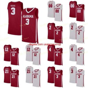 CUSTOM NCAA College Alabama Crimson Tide Basketball-Trikot 13 Jahvon Quinerly 15 Tyler Barnes 2 BRUNER 2 Sexton 2 Kira Lewis Jr. Custom Stit