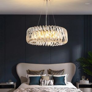 Lampy wiszące E14 Nowoczesne luksusowe okrągłe kształt U Clear Crystal żyrandol salon Złote wiszące modele Light Oval Dinning Lamp