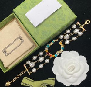 Vintage Pearl Multi-layer Chain Charm Bracelets Fashion Designer G Letter Bracelet for Women Jewelry Party Wristband with Box