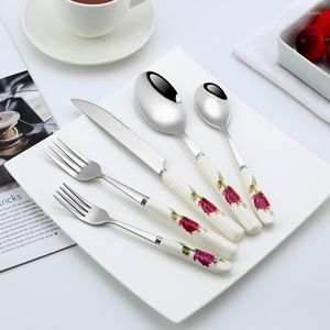 Dinnerware Sets Luxury Tableware Set Stainless Steel Cutlery Ceramic Handle Knife Fork Spoon Dessert Vintage Pattern