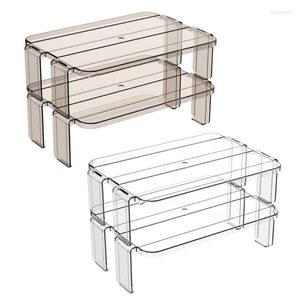 Kitchen Storage 2pcs Refrigerator Organizer Stackable Fridge Rack Clear Plastic Cabinet