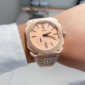 Luxury Men Mechanical Octo Data automática Relógio do squeleto do volante Florão Multi-função Octogonal Wristwatch Leather Number Dial