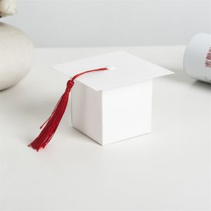 Chap￩u de gradua￧￣o personalizado com caixa de chocolate de caixa de borla Caixas de favor de chocolate com cor branca azul A366
