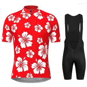 Гоночные комплекты Мужские красные цветы Велоспорт Джерси Летняя дышащая командная спортивная велосипедная одежда Короткий велосипед