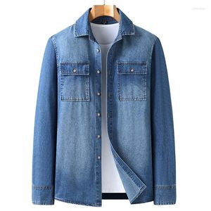 Men's Casual Shirts 2023 Men's Denim Long Sleeve Shirt Spring And Autumn Loose Top Plus Size Blue Button Blouse5XL 6XL 7XL 8XL