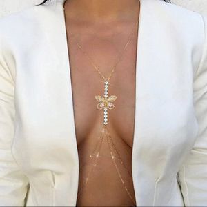 Festive Versatile Shining Neck Waist Butterfly Chains Body Chain Sexy Super Shiny Full Diamond Breast Chain Women's Jewelry