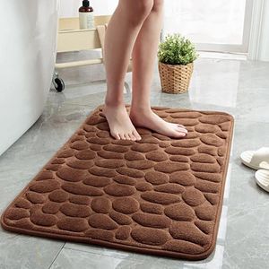 Carpets Cobblestone Embossed Shower Doormat Floor Mat Flannel Surface Non-slip Rugs Basin Side Memory Foam Pad