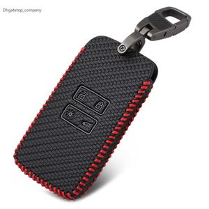 ルノーのカーボンファイバースタイルのレザーカーキーケースMegane Koleos Kadjar Clio Captur for Dacia Logan Duster Cover Cover Remote Fob