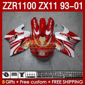 OEM Corpo completo per KAWASAKI NINJA ZX-11 R ZZR-1100 ZX-11R ZX11R 93 94 95 96 01 165No.60 ZZR 1100 CC ZX11 ZX 11 R 11R ZZR1100 1997 1998 1999 2000 2001 Kit carene rosso nero nero