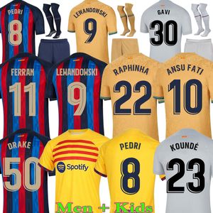 22 23 Barcelonas Lewandowski voetbaltruien Bar Camiseta de Futbol Pedri Dembele F.De Jong Eric Gavi R. Araujo voetbal Shirts Raphinha Men Kids Kit Jersey Shirt 13141555555